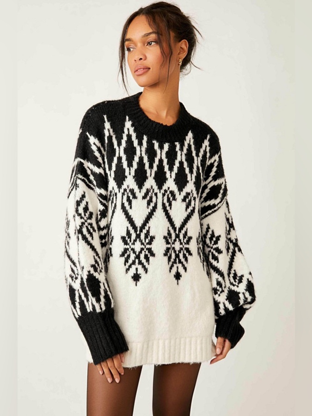 Free People Women’s The Fireside Tunic Sweater Dress Black & White Size - Large